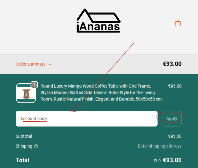 Rabattcode bei iAnanas einlösen
