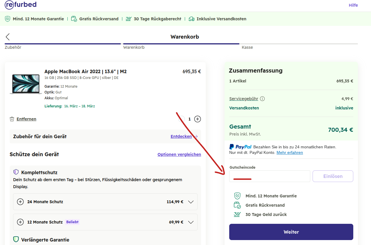refurbed Gutscheincode einlösen