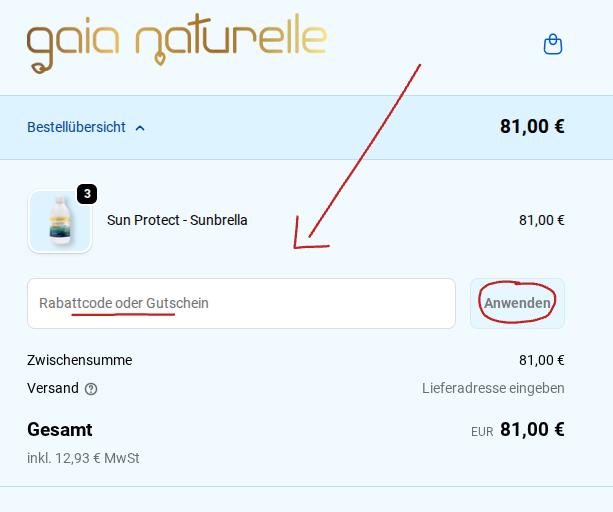 Rabattcode bei gaia naturelle einlösen