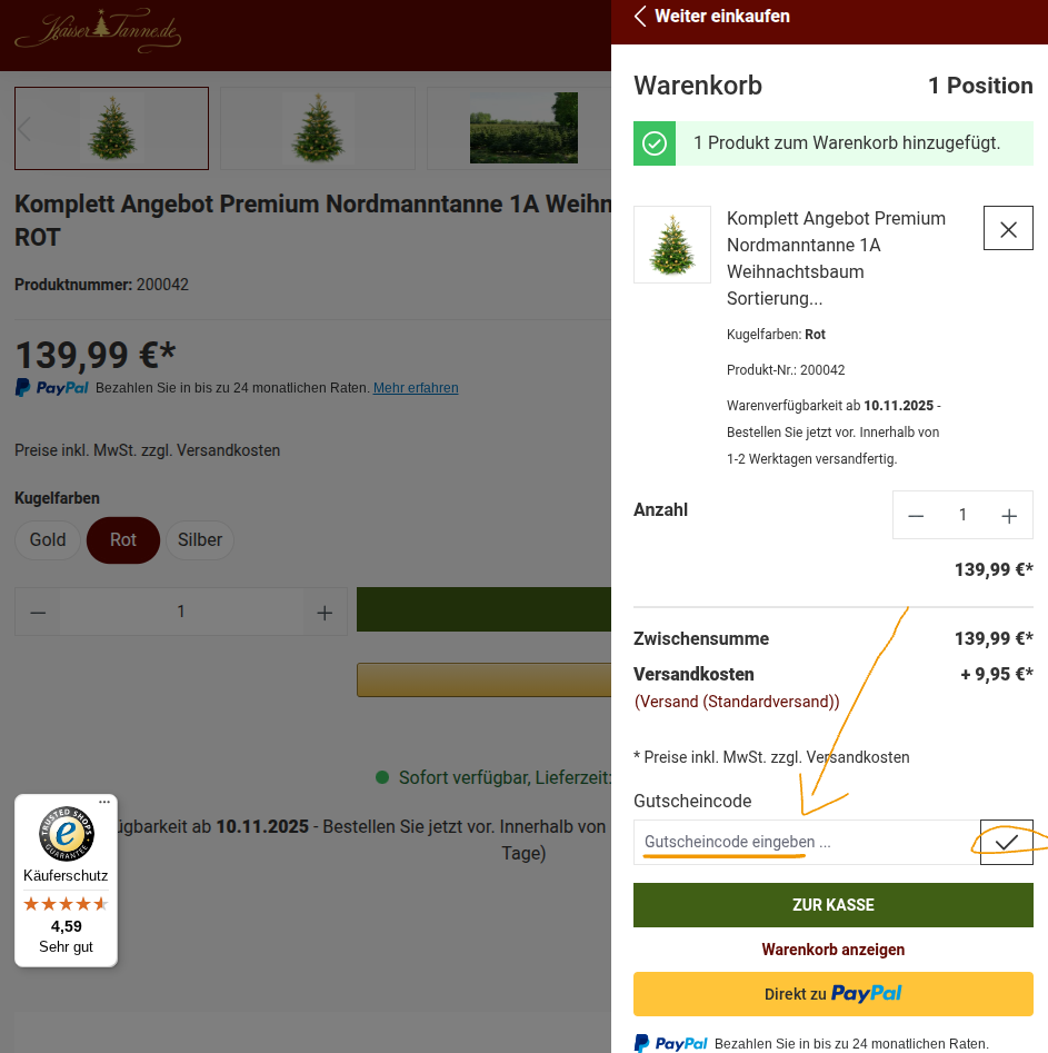 Gutscheincode bei Kaiser Tanne.de einlösen