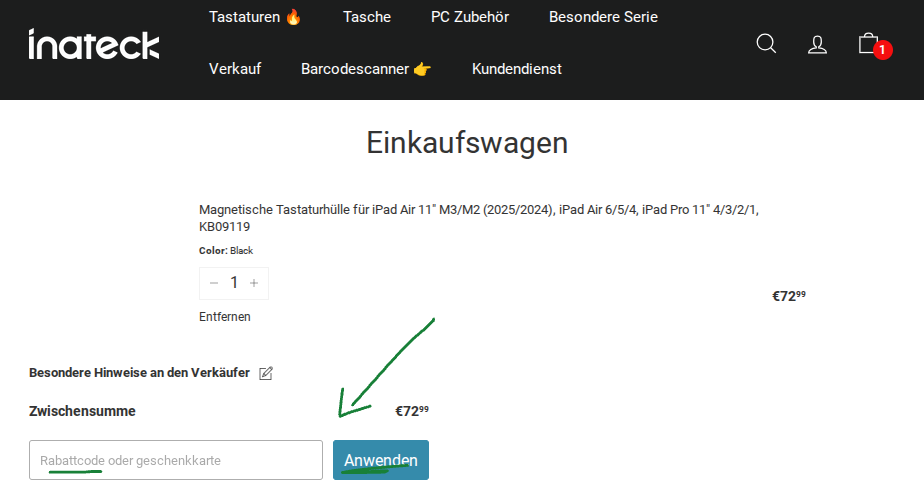 Rabattcode bei inateck einlösen