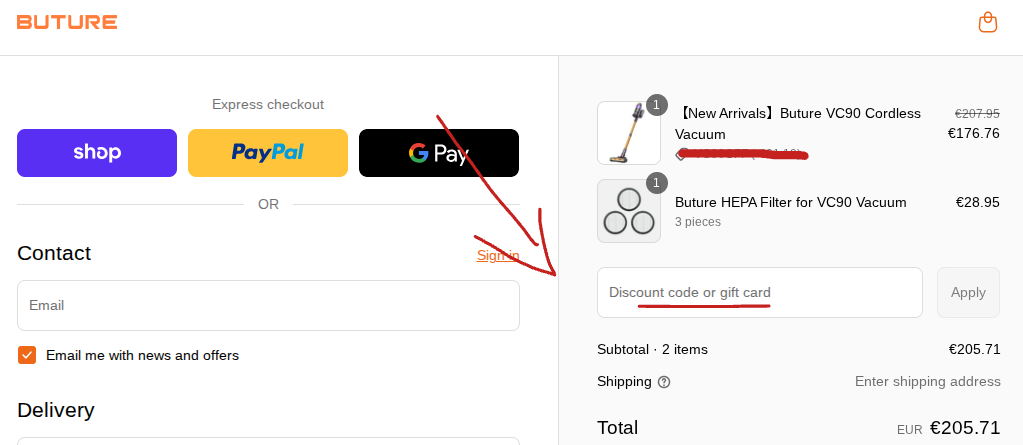 Gutscheincode bei Buture einlösen