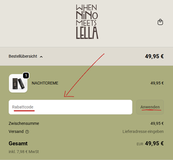 Rabattcode bei When Nino meets Lella einlösen