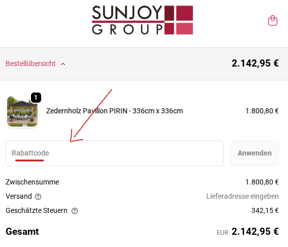 Gutscheincode bei Sunjoy einlösen