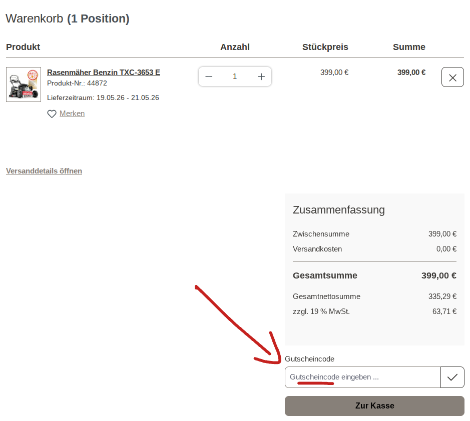 Gutscheincode einlösen