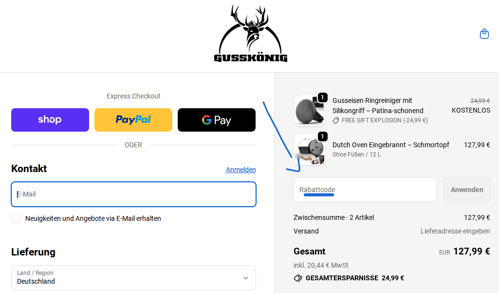 Gusskönig Rabattcode einlösen