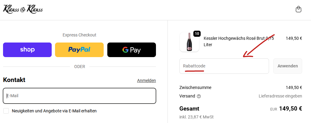 Rabattcode einlösen