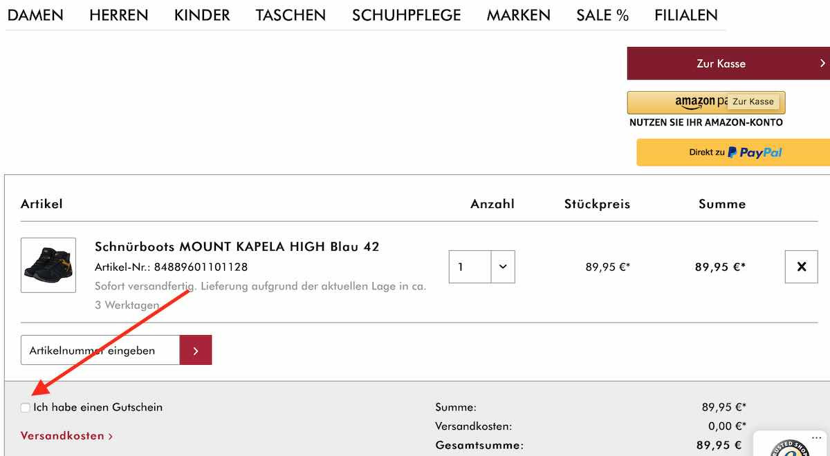 Anika Schuh Gutschein aktivieren