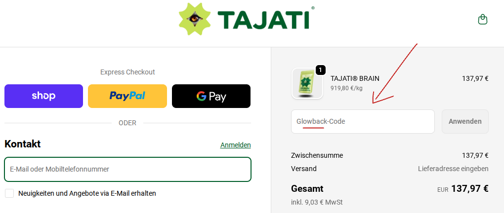 Tajati Rabattcode einlösen