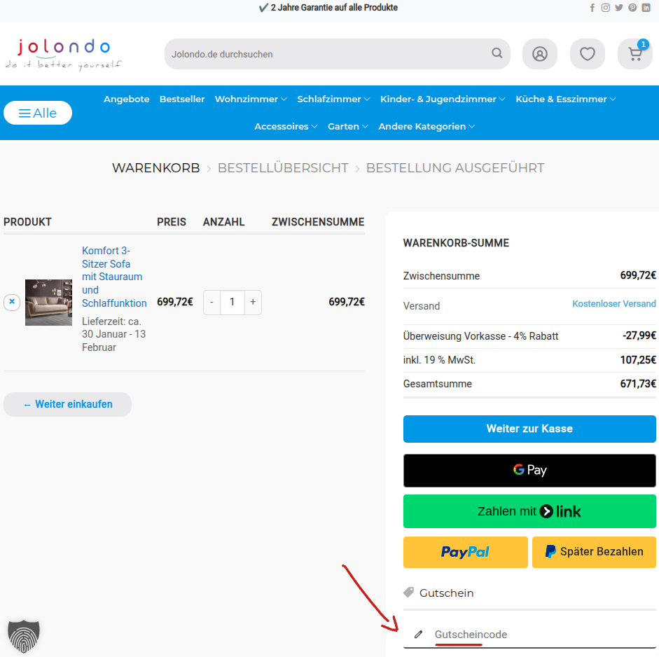 jolondo Rabattcode einlösen