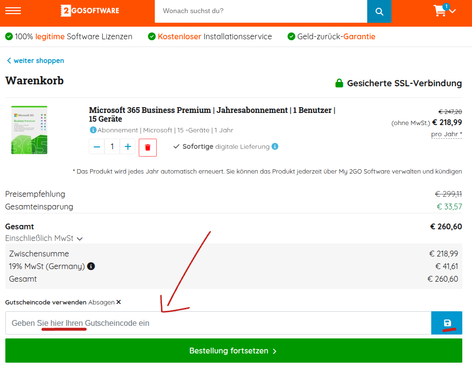 Rabattcode bei 2GoSoftware einlösen.