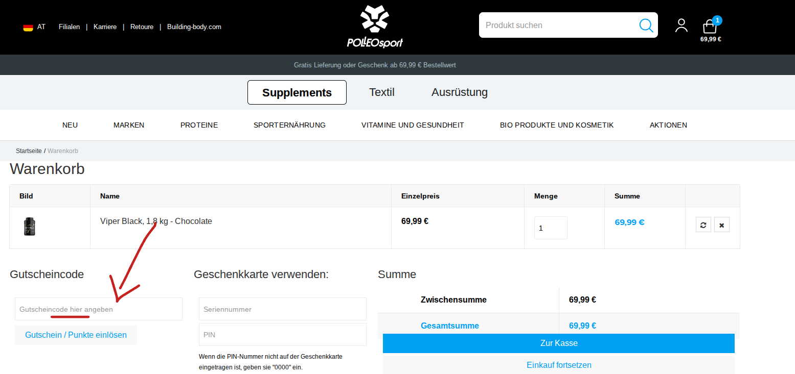 Rabattcode im Warenkorb einlösen