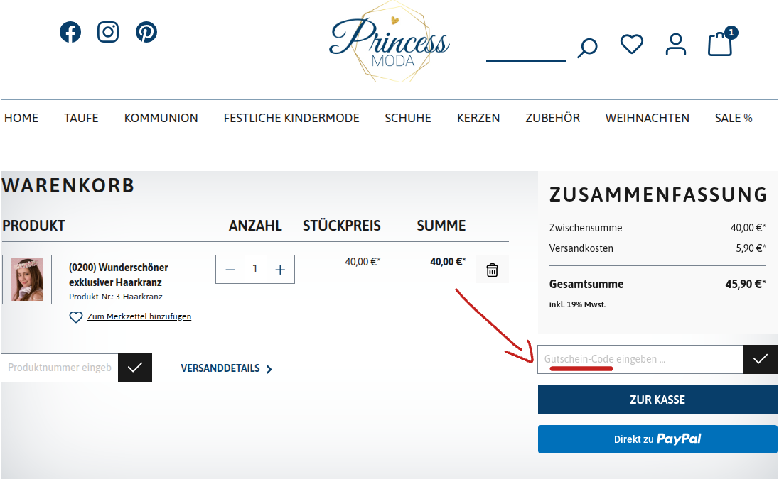 Princess Moda Warenkorb