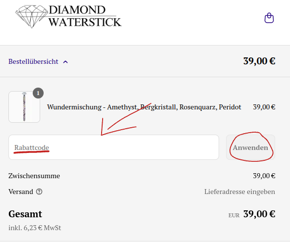 Rabattcode bei Diamond Waterstick einlösen.