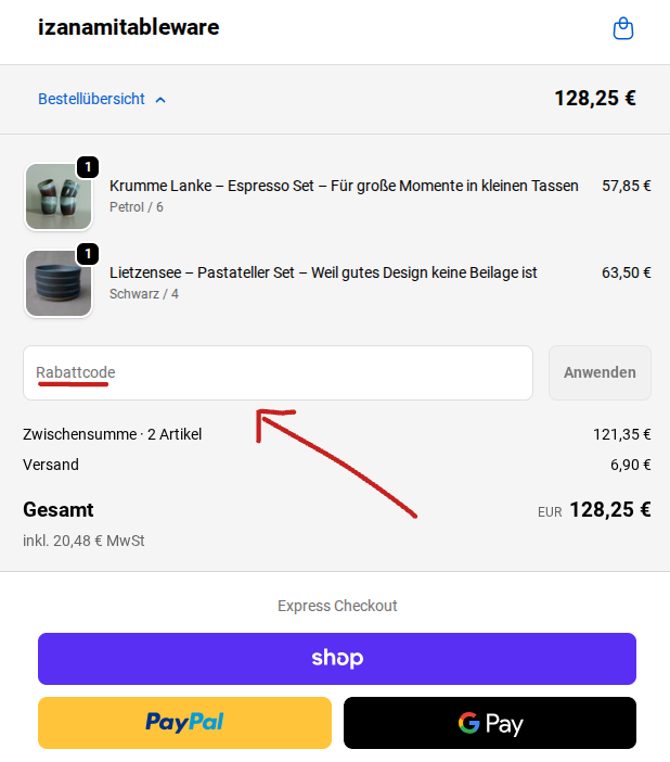 Rabattcode einlösen im Checkout