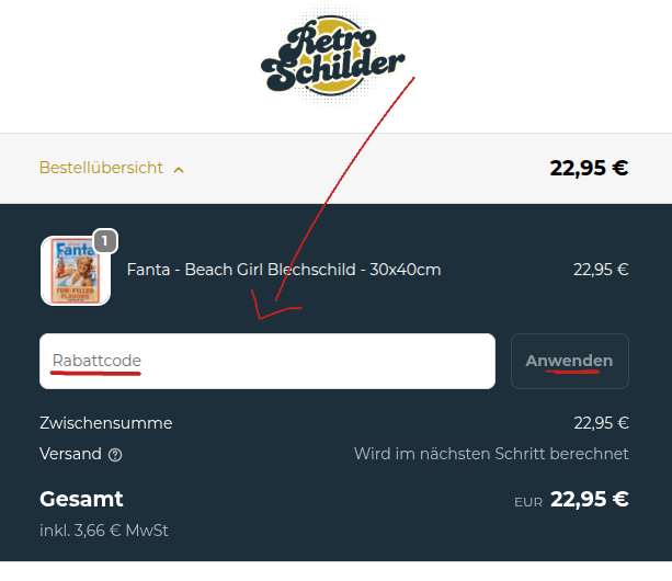 Rabattcode bie Retroschilder.com einlösen