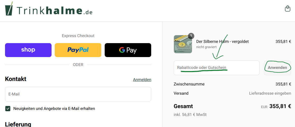 Rabattcode Trinkhalme.de einlösen