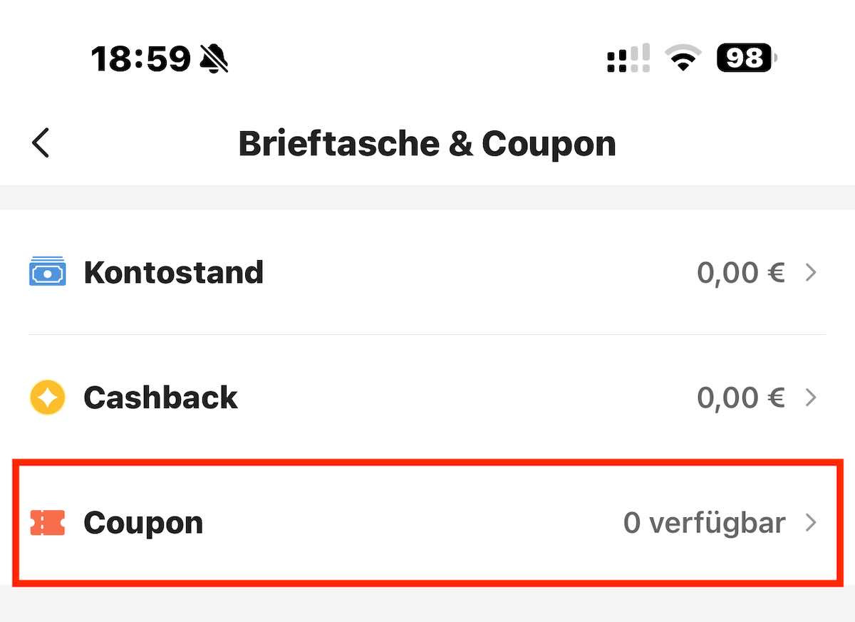 Klicke auf Coupon