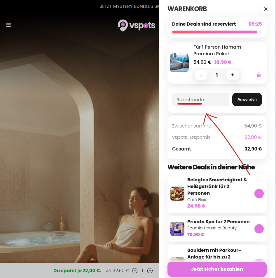 Rabattcode bei vspots einlösen.