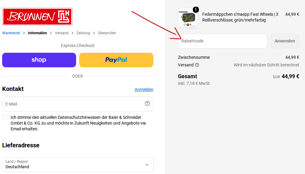 Rabattcode einlösen