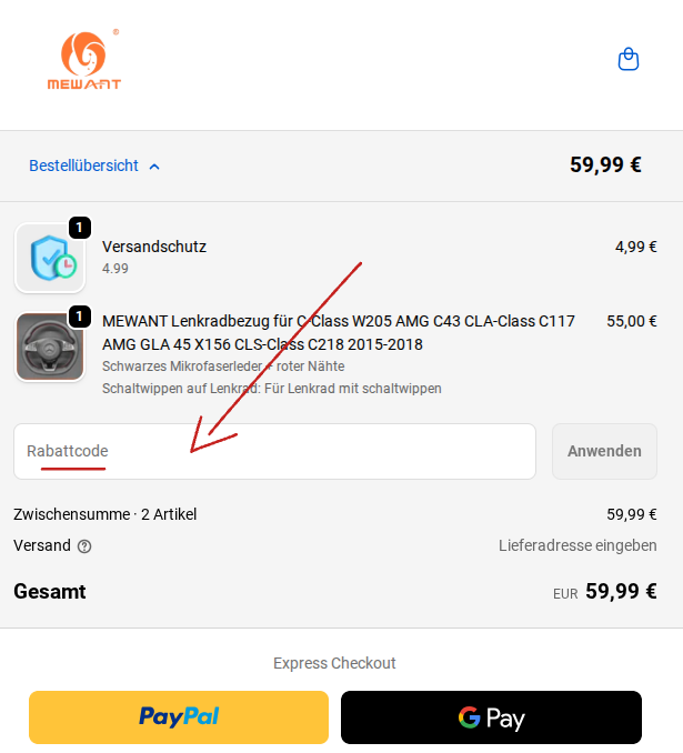  Raattcode im Checkout einlösen