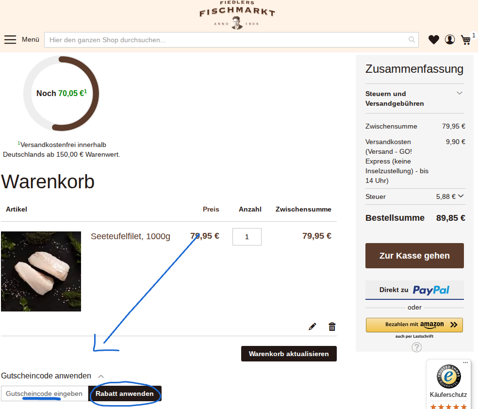 Rabattcode bei Fiedlers Fischmarkt einlösen