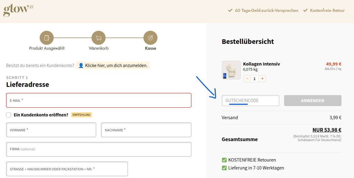 glow25 Rabattcode einlösen