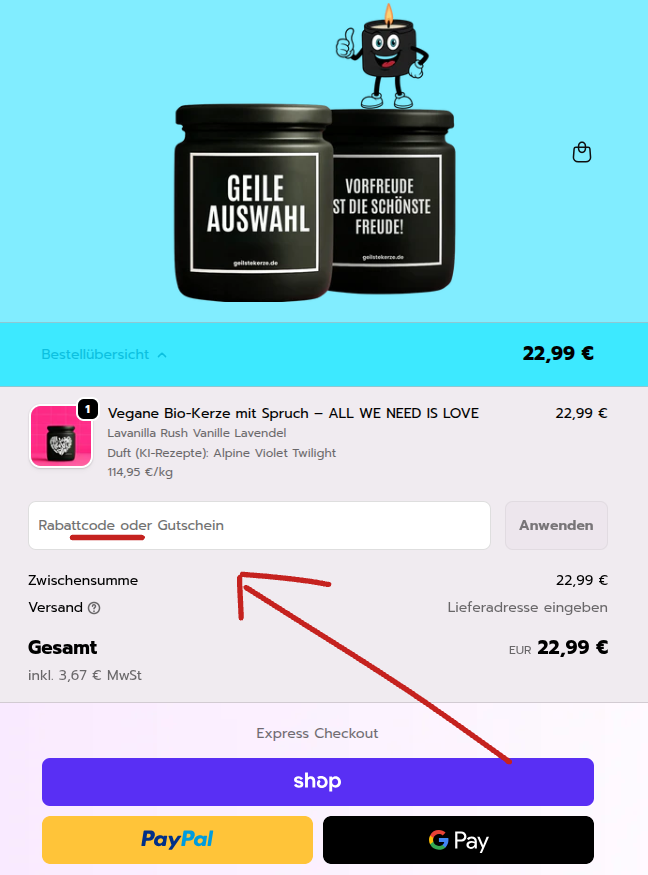 geilstekerzen Rabattcode einlösen