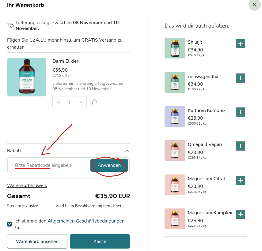 Rabattcode bei vitalplant einlösen