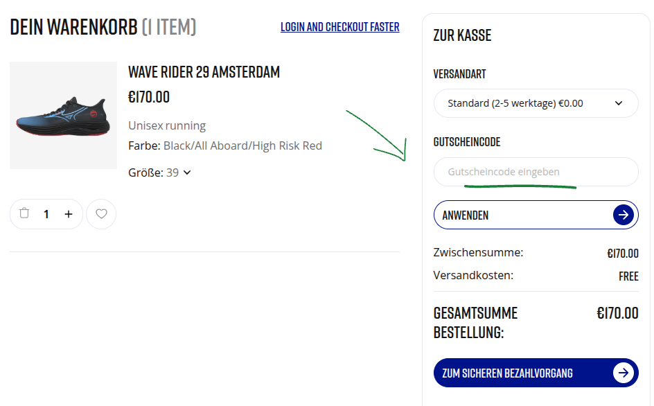Rabattcode bei Mizuno einlösen.