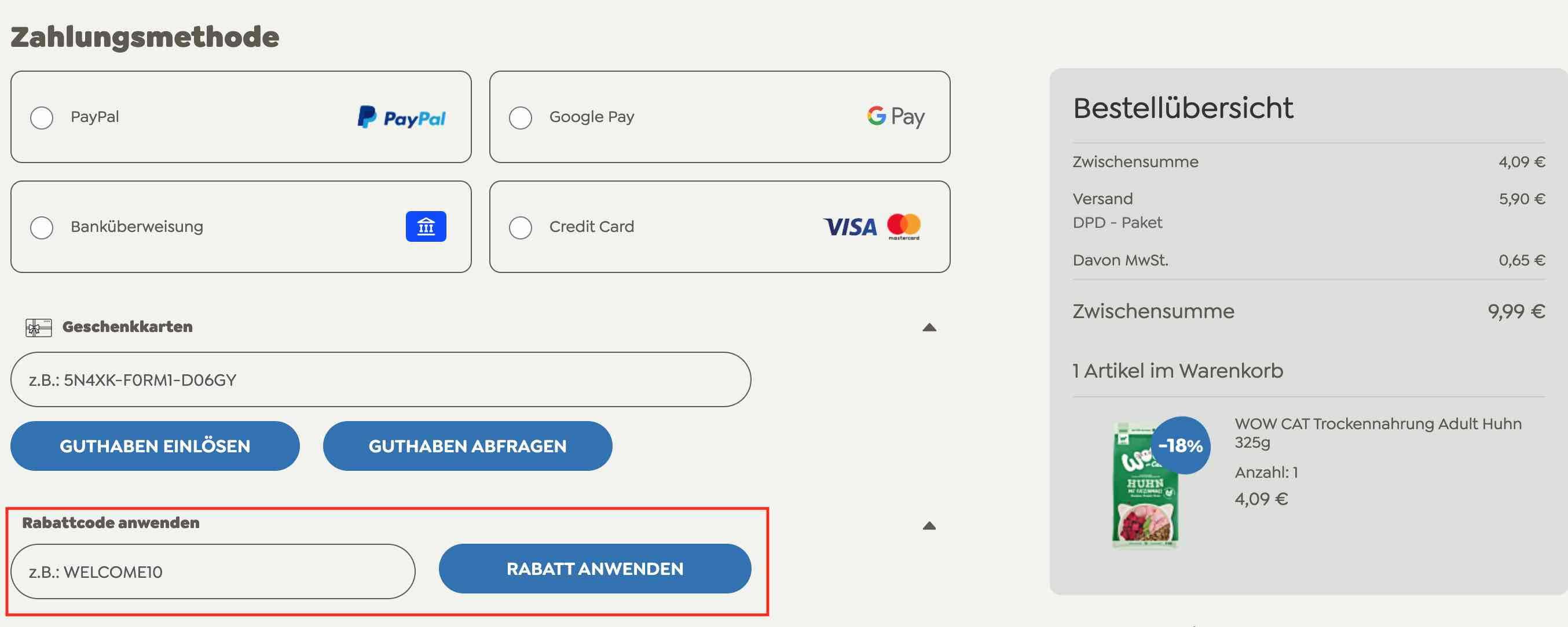Rabattcode einlösen