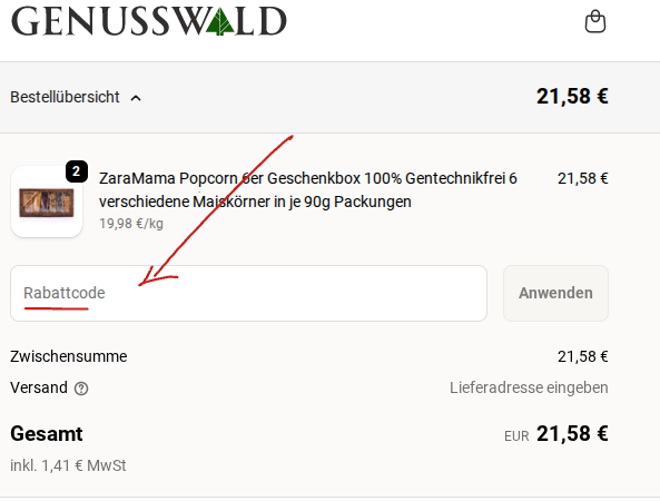 Genusswald Rabattcode einlösen