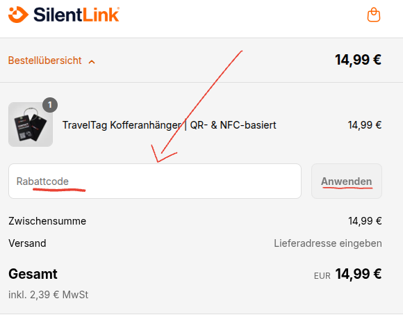 Rabattcode bei SilentLink einlösen.