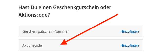Aktionscode eingeben