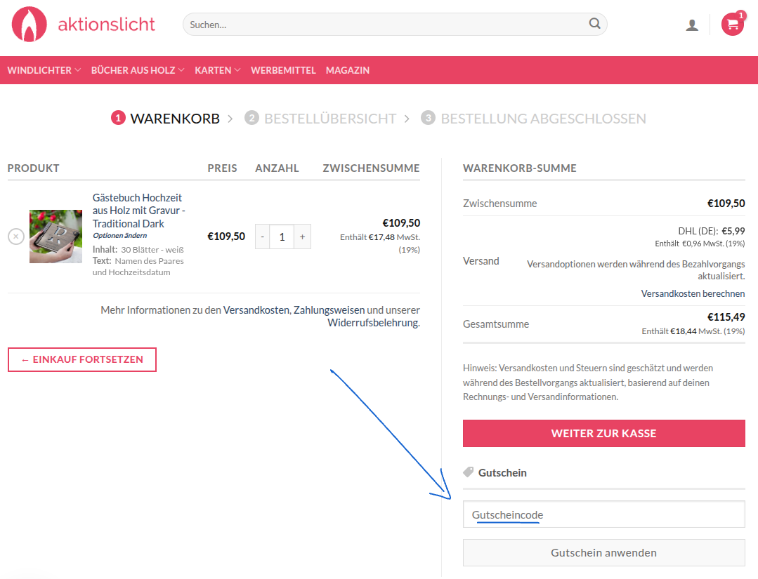 Gutscheincode einlösen