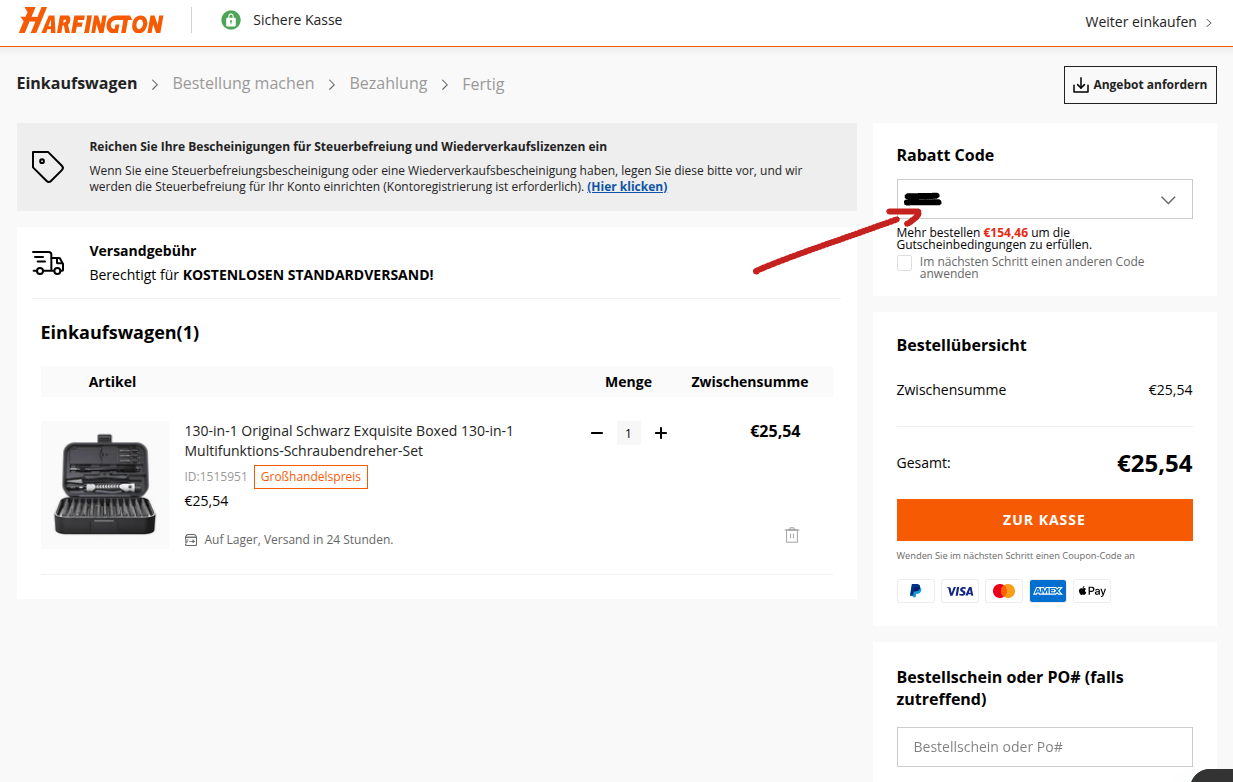 Rabattcode einlösen