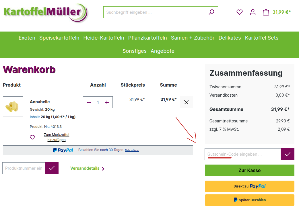 Gutschein bei Kartoffel Müller einlösen