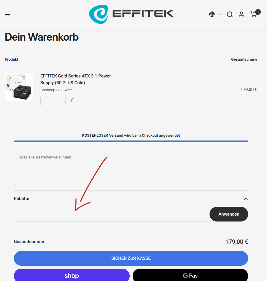 Efittek Rabattcode einlösen