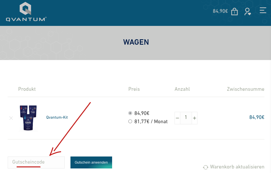 qvantum gutscheincode einlösen