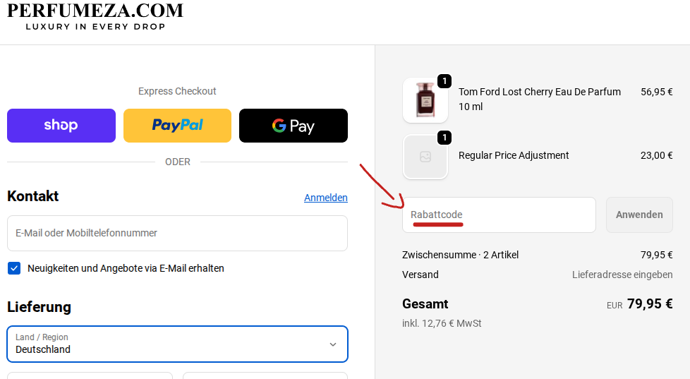 Rabattcode bei Perfumeza einlösen