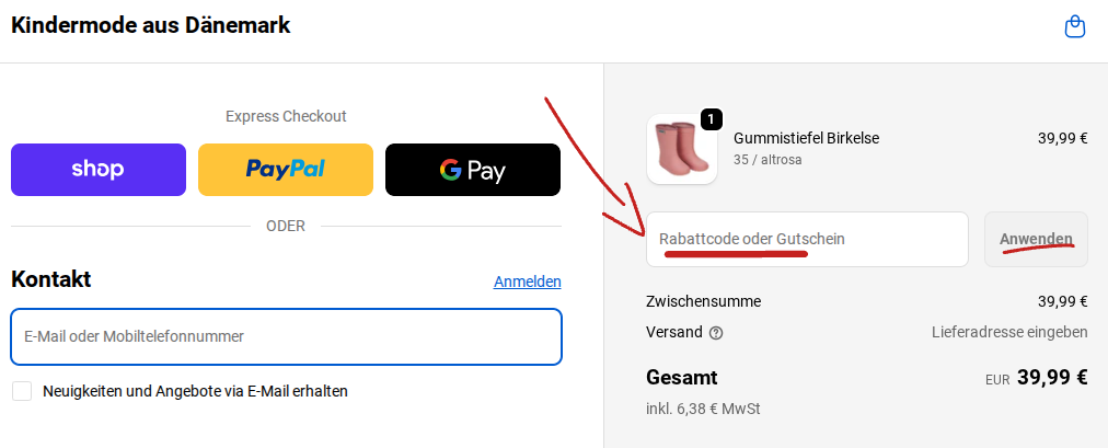 Rabattcode Kindermode Dänemark einlösen
