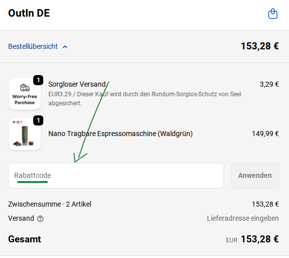 Rabattcode bei Outin einlösen