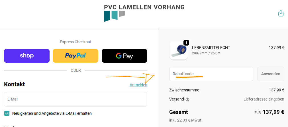 Rabattcode PVC Lamellen Vorhang