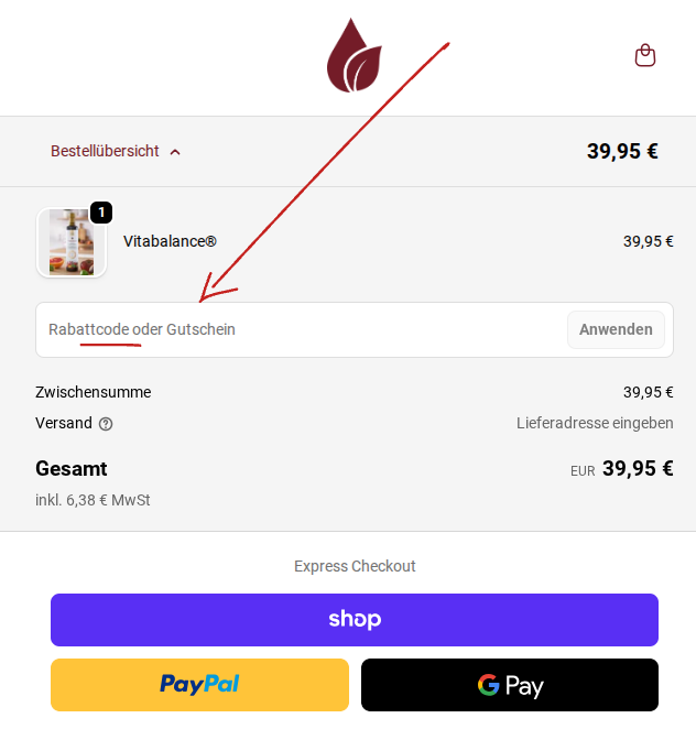 Vitabalance Rabattcode einlösen