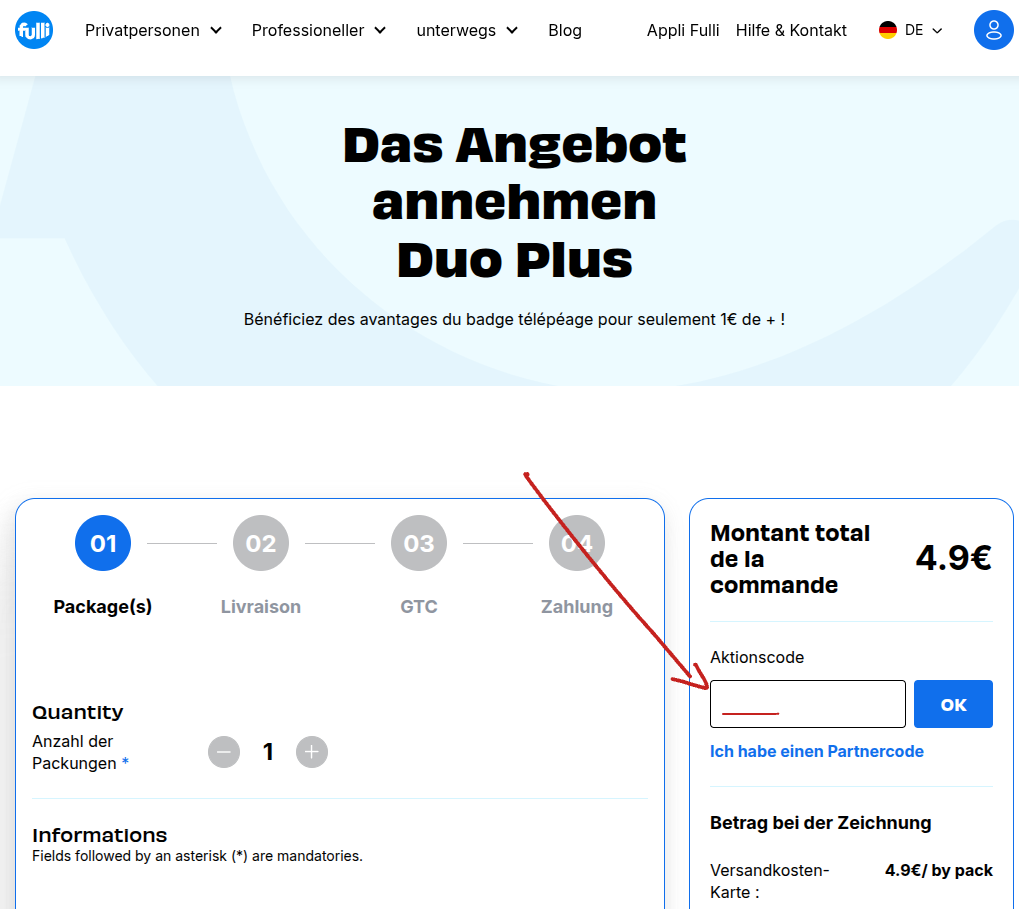 fulli Rabattcode einlösen