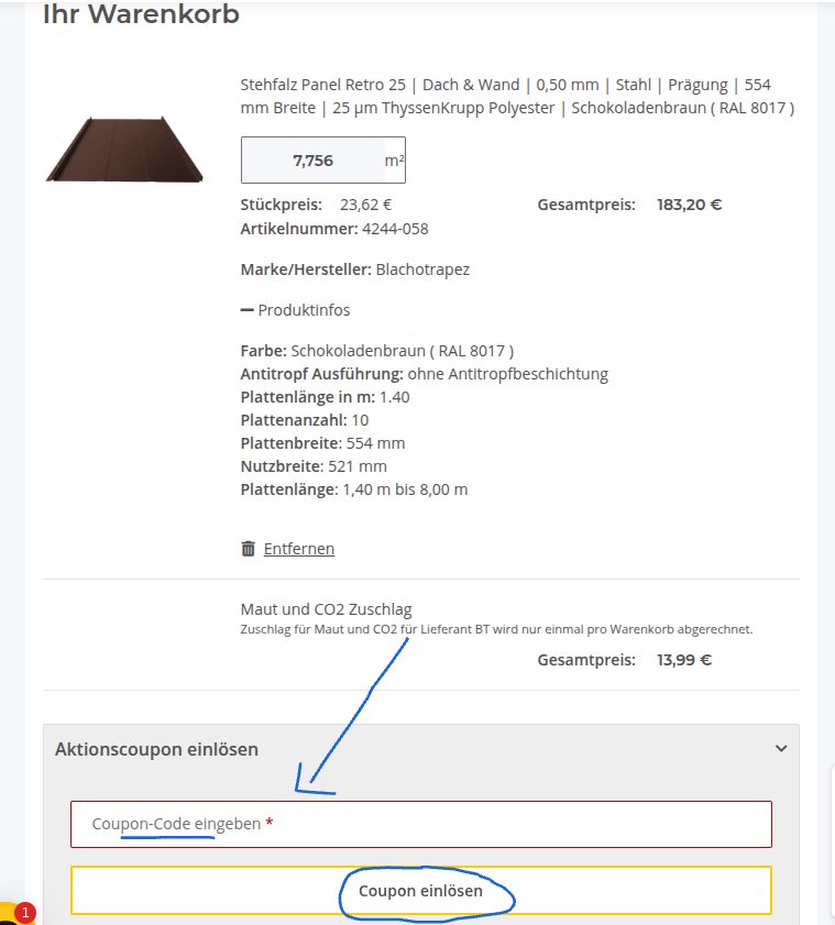 Rabattcode bei Trapezblechprofi.de einlösen