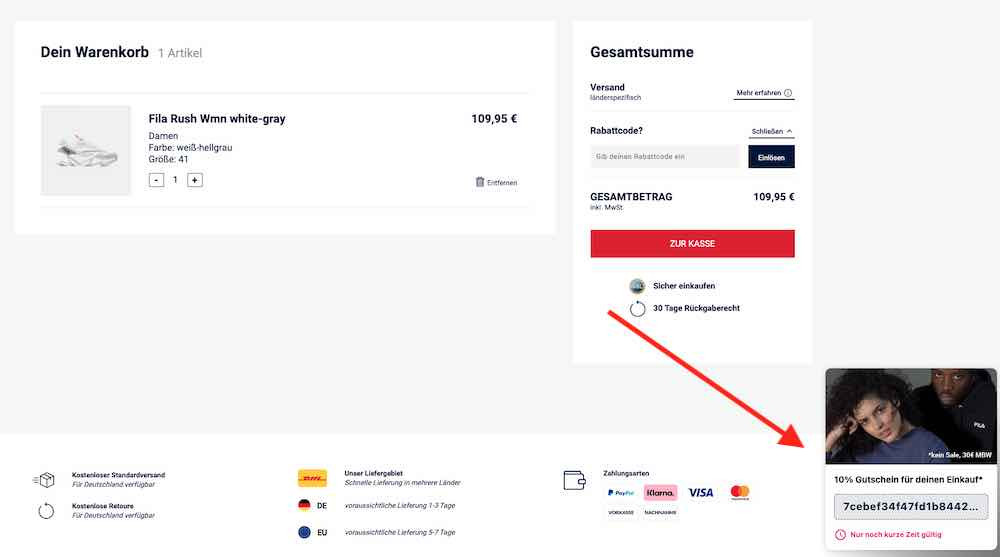 FILA Gutscheincode für Dich im Warenkorb