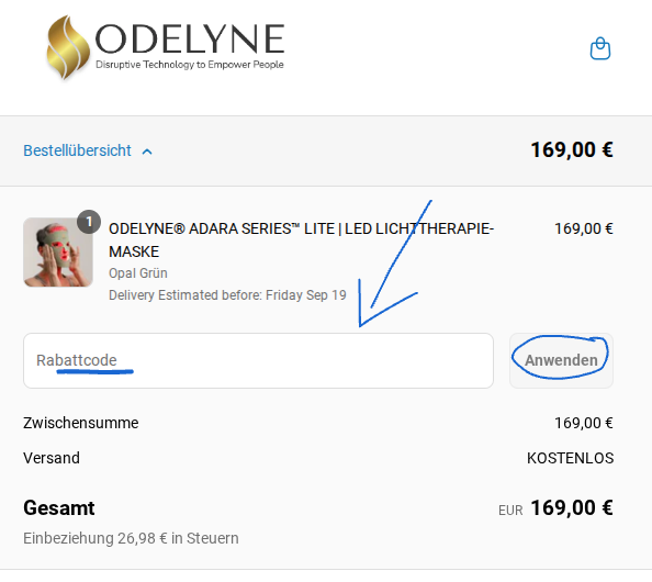 Rabattcode bei odelyne einlösen.