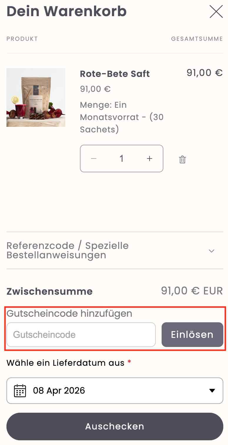 Gutscheincode einlösen