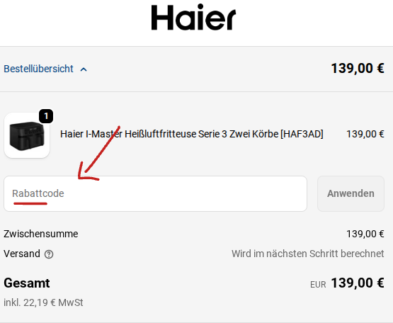 Gutschein bei Haier einlösen
